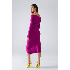 Vestido Midi de Punto Folover Badot en Magenta, Talla XS, Material Viscosa, Elegante y Moderno para Oficina, Fiestas, Uso Diario, Lavable - Product Image 4