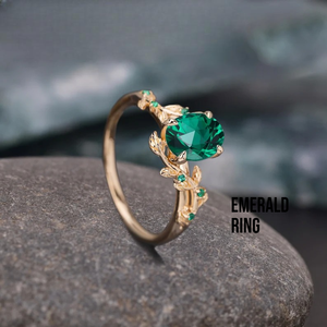 925 <b>Silver</b> Vintage Engagement <b>Ring</b> <b>Emerald</b> Oval Gemstone Prong Setting Fine Gold Plated Diamond Accents-Gift for Her Party Wear - Product Image 1