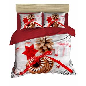 Ensemble de housse de couette double en coton Ranforce 100% avec impression numérique classique et festive de Noël, 3 pièces pour la literie de la maison - Product Image 1