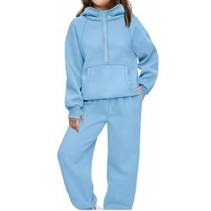 Chándal de lana de invierno para niños, conjunto de jersey con capucha, pantalón, conjunto de chándal para correr, ropa de invierno para niños, chándales de 2 piezas para niñas - Product Image 1