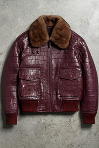 Chaqueta de Cuero de Alta Calidad para Hombre, Estilo Bomber, Cuello Alto, Personalizada, de Cuero Genuino Repujado Color Borgoña, Vintage, Impermeable, OEM - Product Image 3