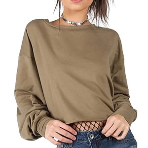 Alta calidad nueva moda Otoño mujer Casual Color sólido Crop Top sudaderas con capucha Crop Top Sudadera con capucha cómoda hecha en fábrica mujeres - Product Image 5