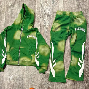 <b>Mens</b> blue <b>tie</b> dye tracksuit set custom logo zip up hoodie and jogger pants two piece casual streetwear sportswear outfit - Product Image 5