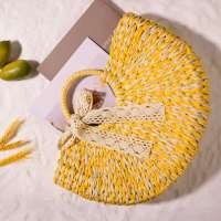 Sac de plage vintage en paille tressé à la main pour femme, multicolore, géométrique, en forme de baril, 3L+, avec doublure en polyester, idéal pour l'été et les voyages