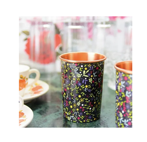 Juego de pintura de cobre y vidrio de diseño de flores hechas a mano forma redonda 2 piezas y fabricación india - Product Image 2