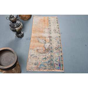 Alfombra Vintage de Lana Turca Ecológica de 180 cm x 420 cm, Color Naranja y Azul, Alfombra Clásica Rectangular de Gran Tamaño para Comedor con Revestimiento de Látex - Product Image 1