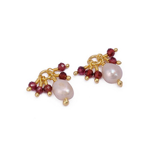 Traditional Mini Beads Connectors <b>Garnet</b> Gemstone With Pearl Gemstone Single Loop Earring Connector Birthstone Charms Jewelry - Product Image 3