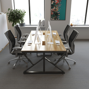 Table de réunion de style industriel BH68028 120x240cm en bois de caoutchouc avec pieds en fer en forme de K, assemblage requis, pour salle de conférence, utilisation hôtelière - Product Image 4