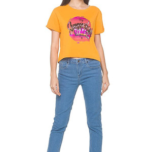 Camisetas informales para mujer, Camiseta ajustada de manga corta para mujer, 100% algodón, logotipo liso en blanco, cuello redondo personalizado - Product Image 1