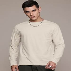 Camiseta de alta calidad con hombros caídos y mangas completas, camiseta de ajuste relajado de algodón puro, ropa de hombre hecha en la India - Product Image 3