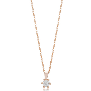 Collier à breloque en zircon à six griffes de conception ronde, bijoux en argent sterling 925 faits à la main en Turquie, vente en gros - Product Image 5