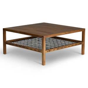 Mesa de centro hecha de marco de madera de teca maciza con cuerda tejida y material de alta calidad para uso en interiores y exteriores - Product Image 1