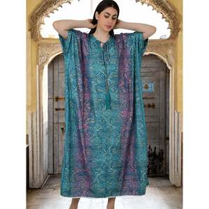 Caftán Largo de Seda Azul Rosa Ombre Paisley # 1626 Trajes de Baño para Mujer - Product Image 4