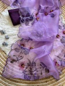 Nouvelle tendance de l'habillage Elegance Blouse saree en organza pur doux et attrayant avec impression numérique et fabrication manuelle d'Inde - Product Image 3