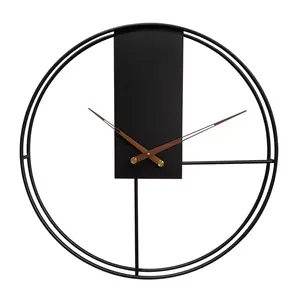 Horloge murale en fer moderne de luxe de forme ronde avec finition noire, affichage silencieux d'aiguilles à quartz pour le salon, art mural décoratif - Product Image 1