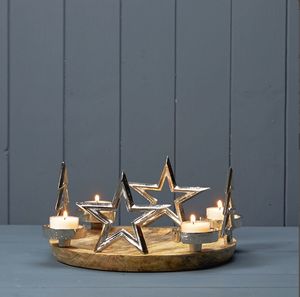 Hermosa CORONA DE Adviento de Metal de madera de Reno plateado marrón, decoración navideña Simple para mesa, alféizar de ventana, fábrica de Decoración de mesa - Product Image 1