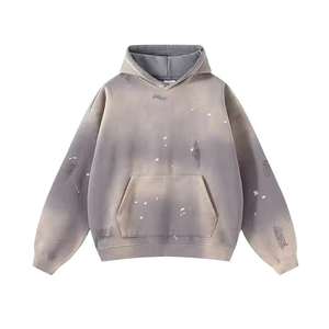 Sweats à capuche vieillis 100% coton pour hommes brodés rue taille XL surdimensionné en vrac hiver couleur unie sweats à capuche vierges - Product Image 1