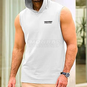 Moda hombres sudaderas con capucha sin mangas al por mayor hombres entrenamiento casual personalizado sudaderas con capucha sin mangas para hombres - Product Image 3