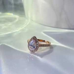 VS1 diamant de laboratoire taillé en poire or rose 14 carats ensemble de bagues de mariage en forme de larme bague de fiançailles vintage bague de cocktail - Product Image 3