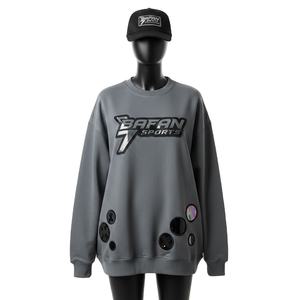 Sweat-shirt oversize pour femme, lourd, 320 GSM, mélange de coton polaire, toucher doux, gris, coupe décontractée, logo personnalisé, respirant - Product Image 1