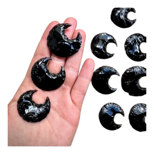 Pendentif en obsidienne noire naturelle en forme de lune, coupe brute, pour hommes et femmes, guérison par le Reiki - Product Image 1