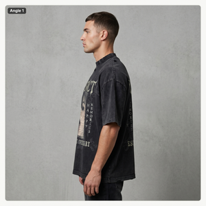 T-shirt Homme Oversize Vintage Streetwear en Coton Épais Délavé à l'Acide avec Impression Graphique et Strass, Modèle Vierge OEM - Product Image 3