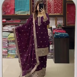 ชุดแต่งงานผ้าไหม Chinon หนัก-Palazzo และ dupatta - Product Image 1