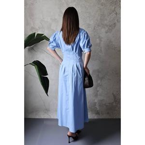 เดรสผ้าป๊อปลินจีบสีน้ำเงิน - สีน้ำเงิน - Product Image 5