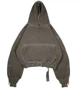 Sudaderas con capucha lavadas vintage de diseño personalizado al por mayor para hombre sudaderas con capucha lisas en blanco con hombros caídos de algodón 100% para invierno - Product Image 2