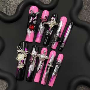Luxury Butterfly Style Long Coffin <b>Press</b> <b>On</b> <b>Nails</b> Chic Aura Set - Product Image 3