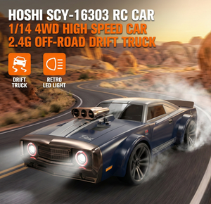 HOSHI SCY-16303 1/14 <span class=keywords><strong>Voiture</strong></span> de tourisme RC 4WD sur route, véhicule de course à la dérive, style rétro muscle, éclairage LED, modèle électrique haute vitesse RTR - Product Image 1
