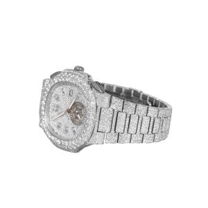 นาฬิกาข้อมือสแตนเลสสตีลทรงกลมสีโรสโกลด์และสีเงินสองสี ประดับเพชรโมอิสซาไนต์แบบกำหนดเองได้ สำหรับผู้ชาย แฟชั่นเครื่องประดับ - Product Image 2