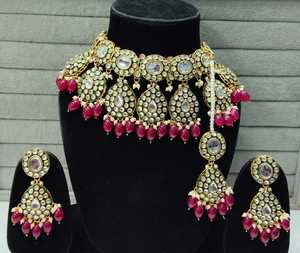 Handcrafted Kundan <b>Beaded</b> Choker Jewellery <b>Set</b> Gold Plated Trending Indian Women Fashion Handmade Bulk Product - Product Image 4