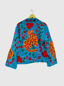 Hand Embroidered <b>Velvet</b> Jacket Full Sleeve Mandarin Collar Plus Size Adult Floral Pattern Design Spring Wear - Product Image 2