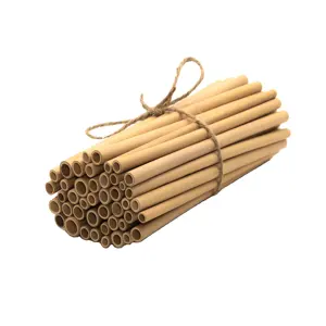 Bamboo Straws with Straw Clean Brush Pack Custom logo Cotton Bags for Bamboo Straws Set with Coconut Fiber Bristle Cleaner