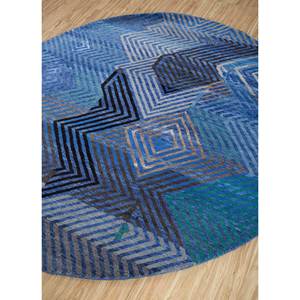 Alfombra Manchaha Azul de Lana y Seda de Bambú Anudada a Mano, 10 mm de Grosor, Diseño Geométrico Abstracto para el Hogar, Pasillo, Sala de Estar, Rectangular-Les-1614 - Product Image 2
