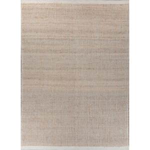 พรมปูพื้นลายทางสีเบจน้ำตาล Nomadic Threads รุ่น PDJW-110 ทำจากปอกระเจาแบบทอแบน เหมาะสำหรับใช้ในบ้าน ห้องนอน ห้องนั่งเล่น และทางเดิน - Product Image 1