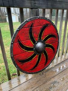 Authentique bouclier viking vieilli au combat, design DIY, options OEM, poignée en cuir, lame en bois, décoration intérieure, cadeau pour les fans de Vikings, Edge Master - Product Image 2