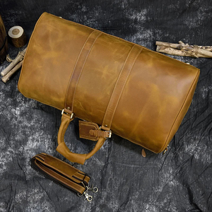 Genuine Leather Luxury Sport <b>Duffel</b> <b>Bag</b> Weekender Travel <b>Bag</b> with Zipper Closure Brown Large Capacity Durable - Product Image 5