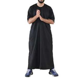Thobe émirati de luxe noir, Kandura traditionnelle, vêtement arabe élégant, Jubba pour homme, doux et respirant, tenue islamique moderne - Product Image 4