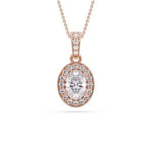 Colgante de Diamante Ovalado Alargado con Halo Simple, Diamante Cultivado en Laboratorio de 0.50 Ct en Platino, para Bodas, Compromisos y Fiestas - Product Image 3