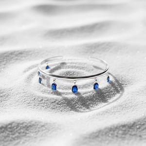 Bracelet manchette en saphir, pierre précieuse, bracelet à breloques minimaliste, bijoux délicats, cadeau, argent sterling 925 plaqué or - Product Image 3