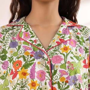 Ensemble de pyjama sexy deux pièces pour femmes, décontracté, taille élastique, jersey 100% coton, confortable, vêtements de nuit bleu marine - Product Image 3