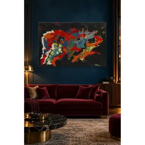 Impression sur toile abstraite Fida avec des taches rouges et bleues sur fond noir - Product Image 5