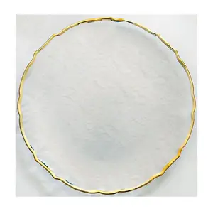 Transparente Claro Pratos De Jantar Irregular Gold Rim Flower Shape Glass Charger Plates para Festa De Casamento