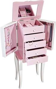 Louisa Girl's <b>Pink</b> and White Wooden Jewelry Armoire - Product Image 2