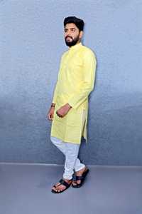 Elegante algodón estampado sin arrugas hombres étnicos modernos Festival y boda fiesta desgaste pesado bordado diseñador Kurta DE LA India - Product Image 2