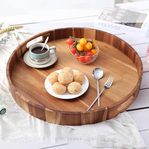Bandeja redonda de madera para servir comidas y bebidas, bandejas circulares de madera natural, se aceptan logotipos y tamaños personalizados - Product Image 1