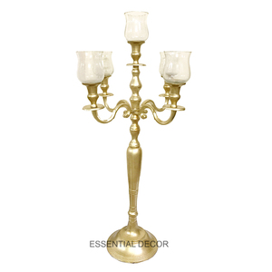 Candelabro alto plateado de 5 brazos con portavelas votivo de vidrio, candelabros hechos a mano de aluminio niquelado brillante para Decoración - Product Image 2
