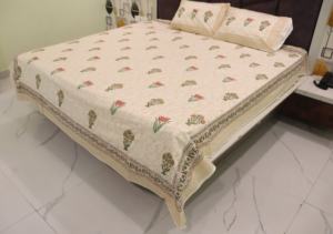 Hand <b>Block</b> Print Jaipuri Quilt Handmade Bedsheet Floral Print and Attractive Flower Design Pattern Reversible Pattern Design - Product Image 6